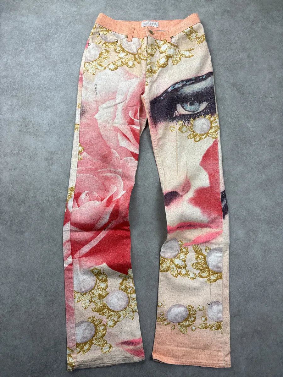 SS2001 Roberto Cavalli Peach Desi Princess Eye Rose Jeans fBBjCuVy 0