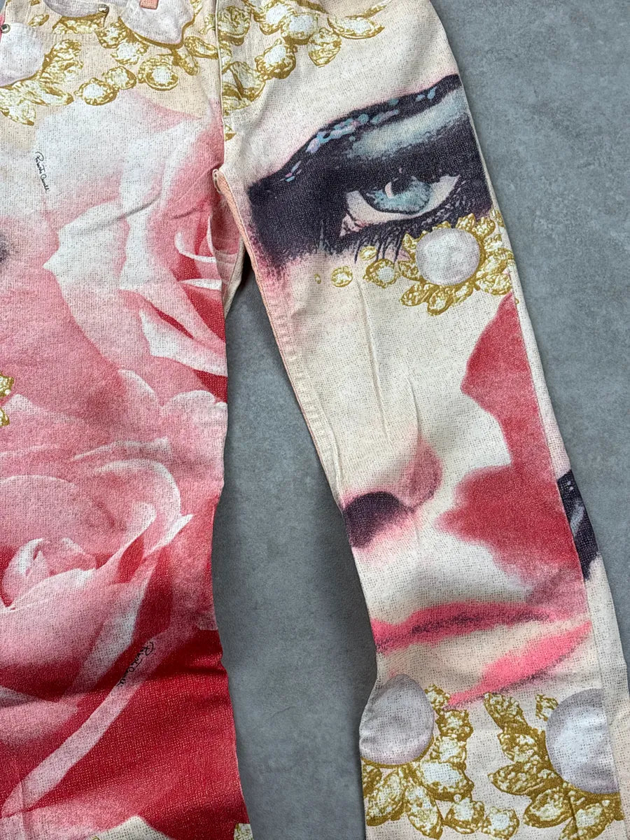 SS2001 Roberto Cavalli Peach Desi Princess Eye Rose Jeans fBBjCuVy 5