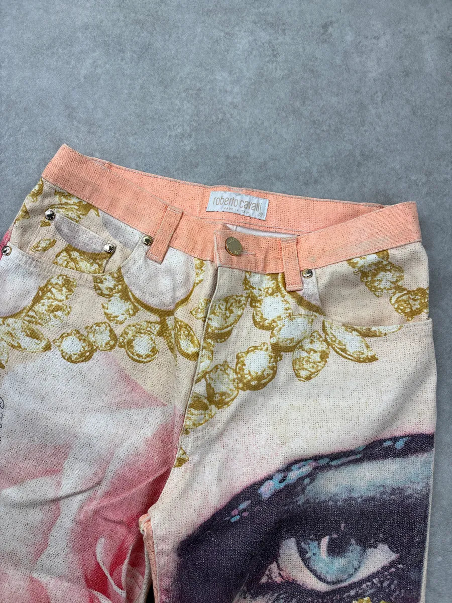 SS2001 Roberto Cavalli Peach Desi Princess Eye Rose Jeans fBBjCuVy 9