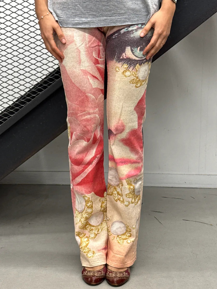 SS2001 Roberto Cavalli Peach Desi Princess Eye Rose Jeans fBBjCuVy 1