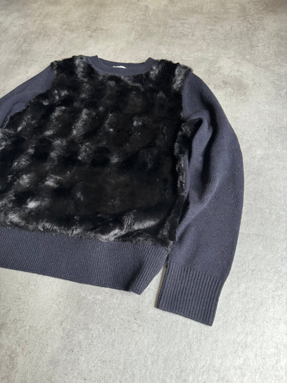 Dries Van Noten Wool & Cashmere Pony Hair Black Navy Sweater (XS) - 6