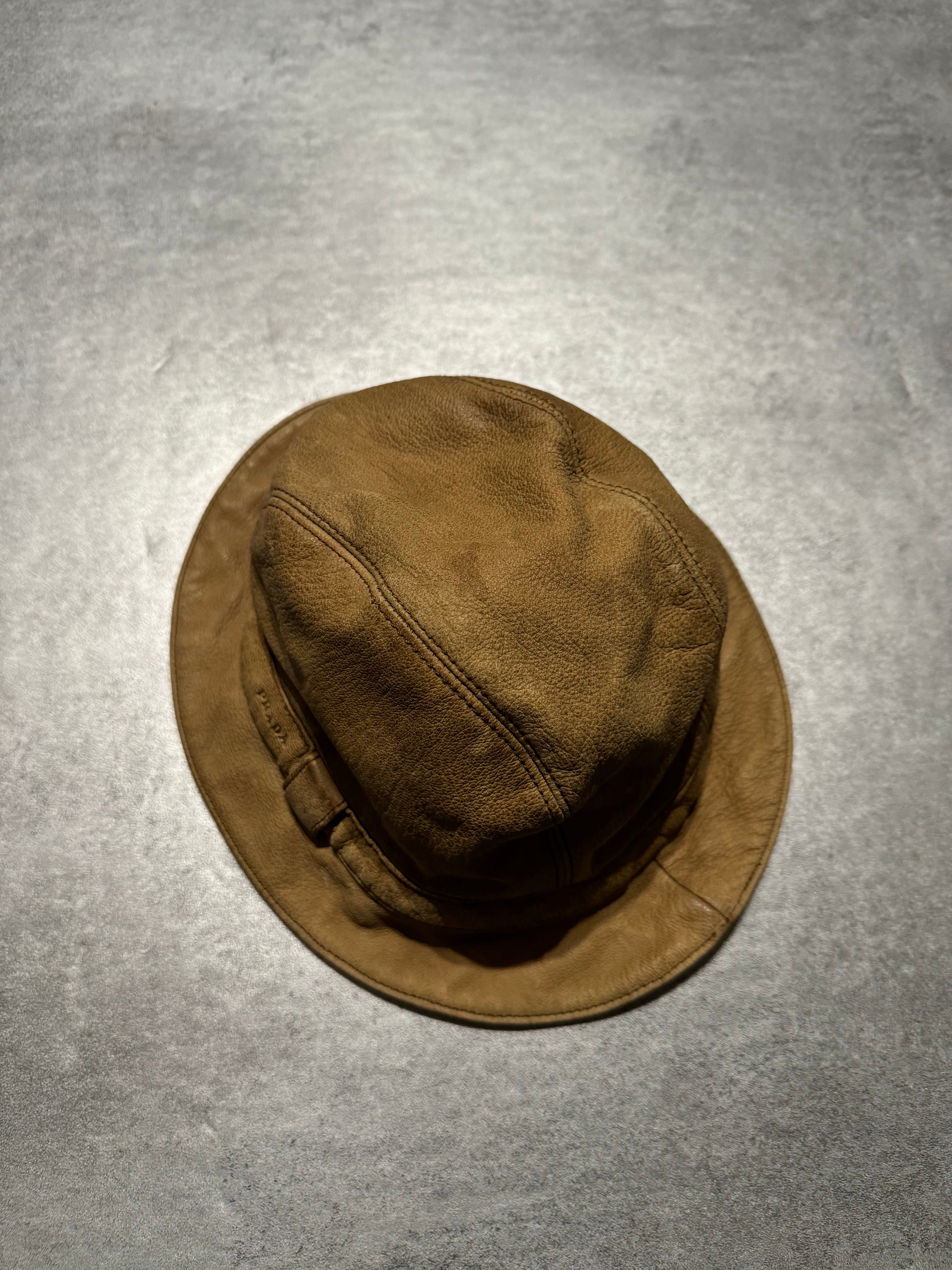 1990s Prada Beige Leather Hat (OS) - 4
