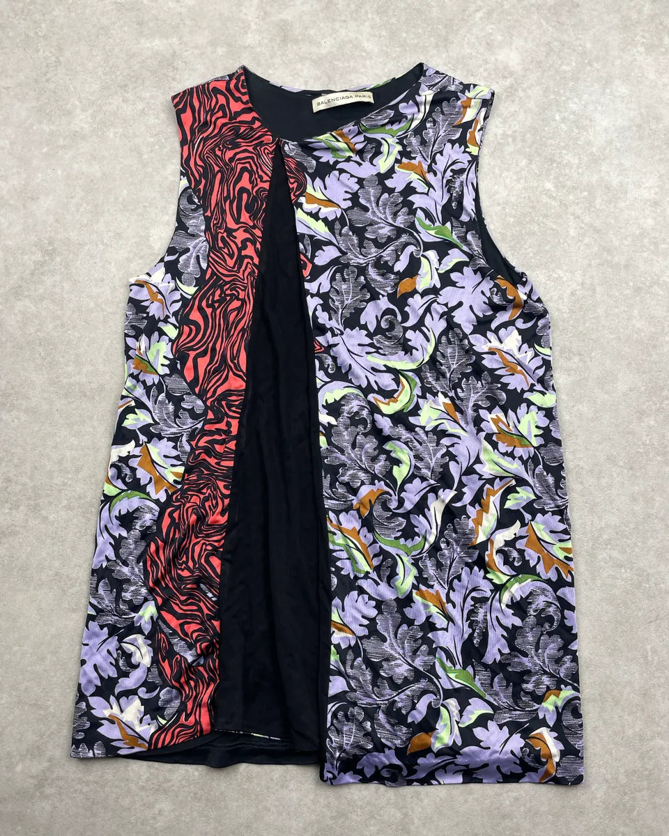 SS2012 Balenciaga Black Baroque Leaf Print Contrast Panel Top fJrDcYic 0