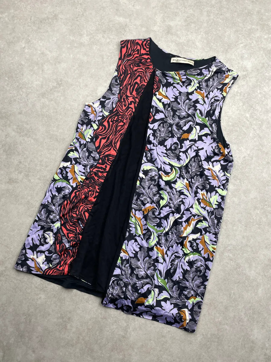 SS2012 Balenciaga Black Baroque Leaf Print Contrast Panel Top fJrDcYic 3