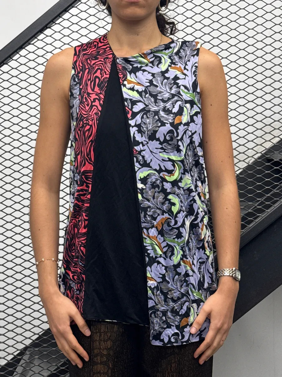SS2012 Balenciaga Black Baroque Leaf Print Contrast Panel Top fJrDcYic 1