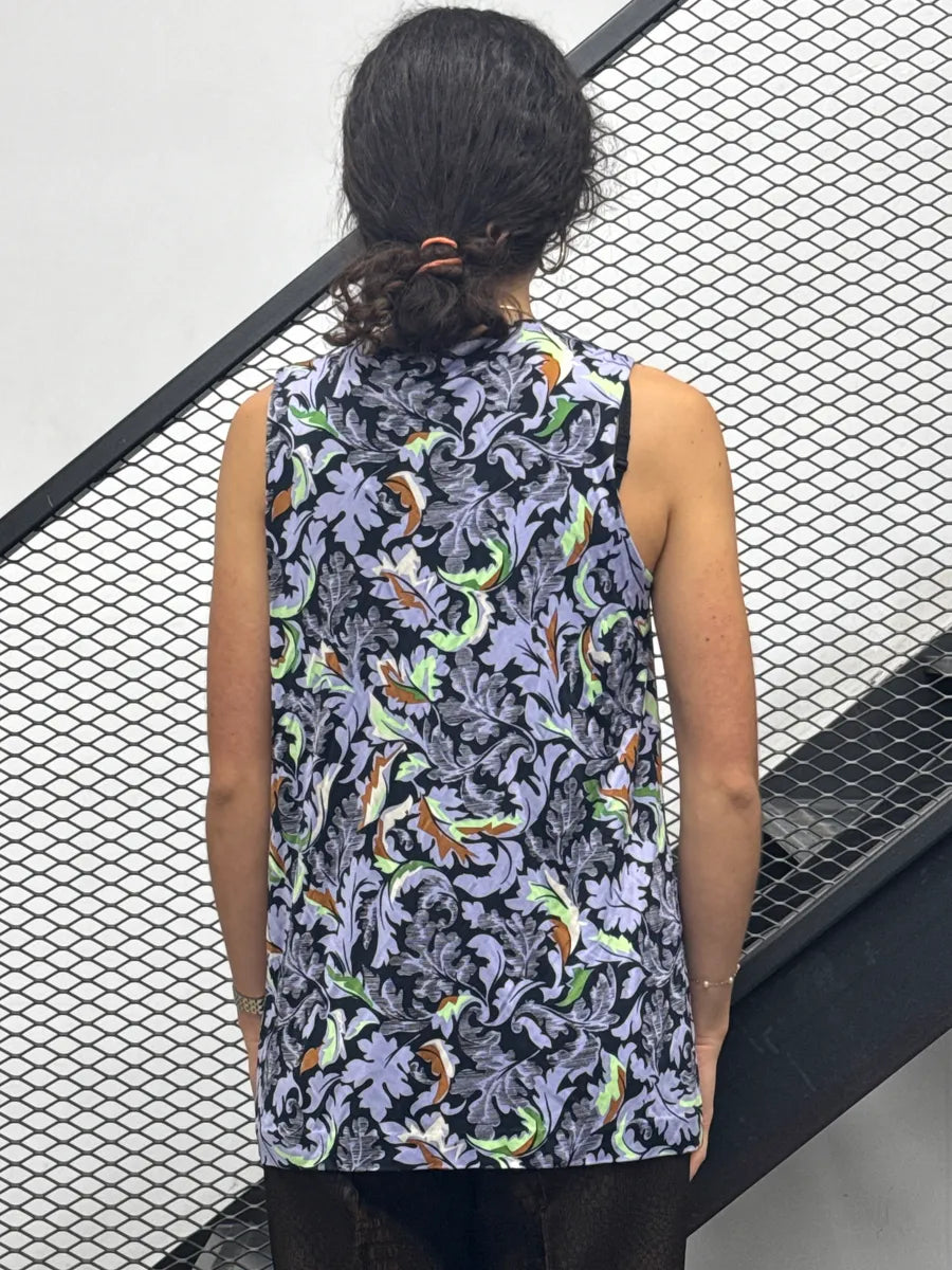 SS2012 Balenciaga Black Baroque Leaf Print Contrast Panel Top fJrDcYic 2
