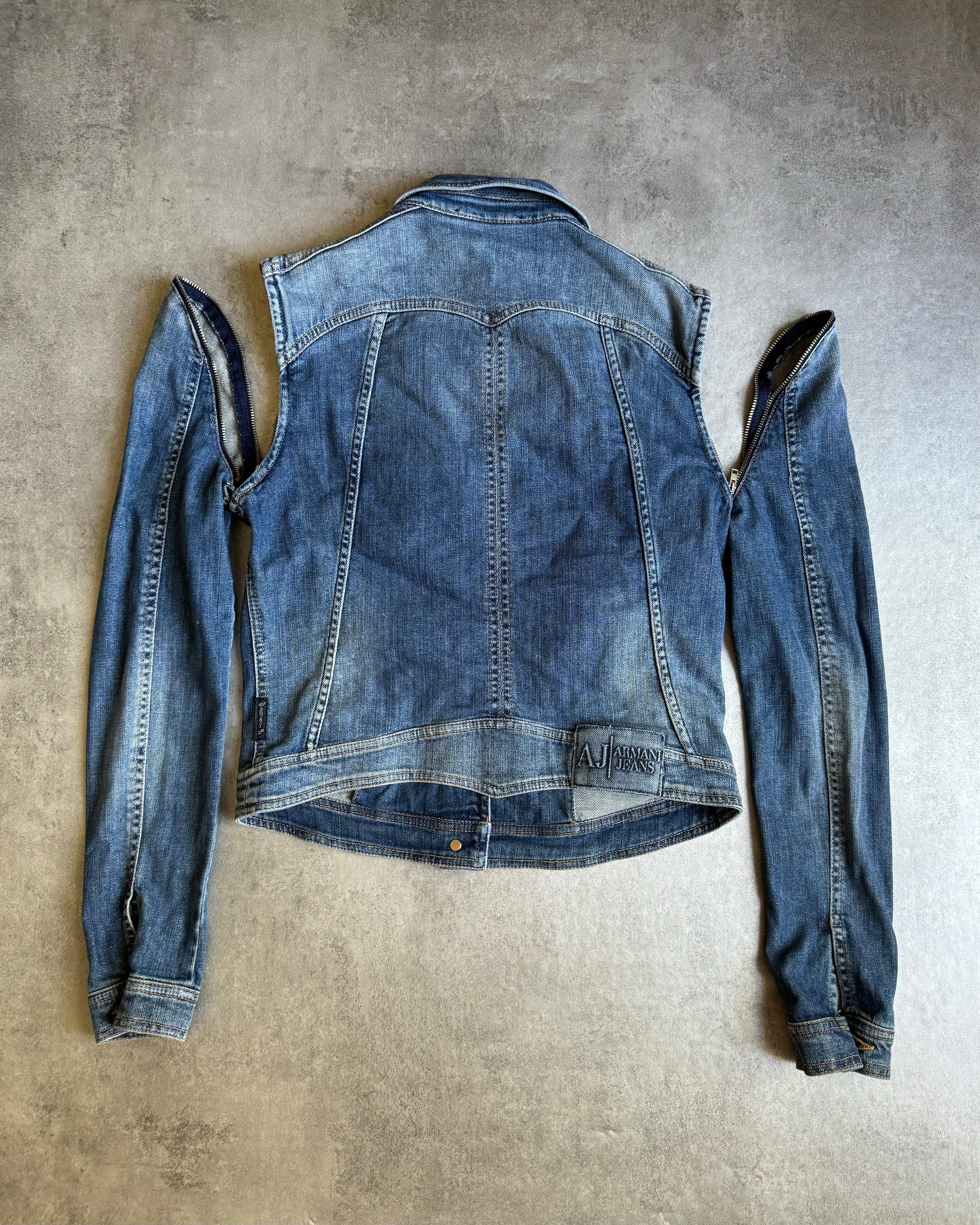 2000s Armani Denim Jacket with Detachable Arms XS Dolce Vita Hub