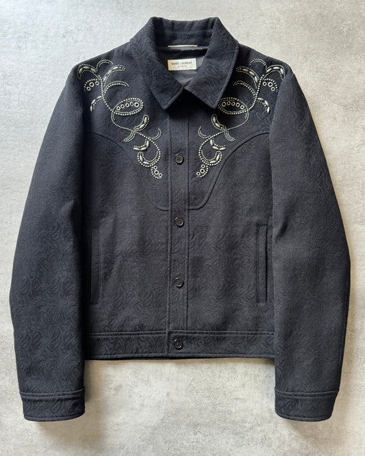 SS2019 Saint Laurent Gemstone Stud Embellished Black Wool Jacket (M) - 1