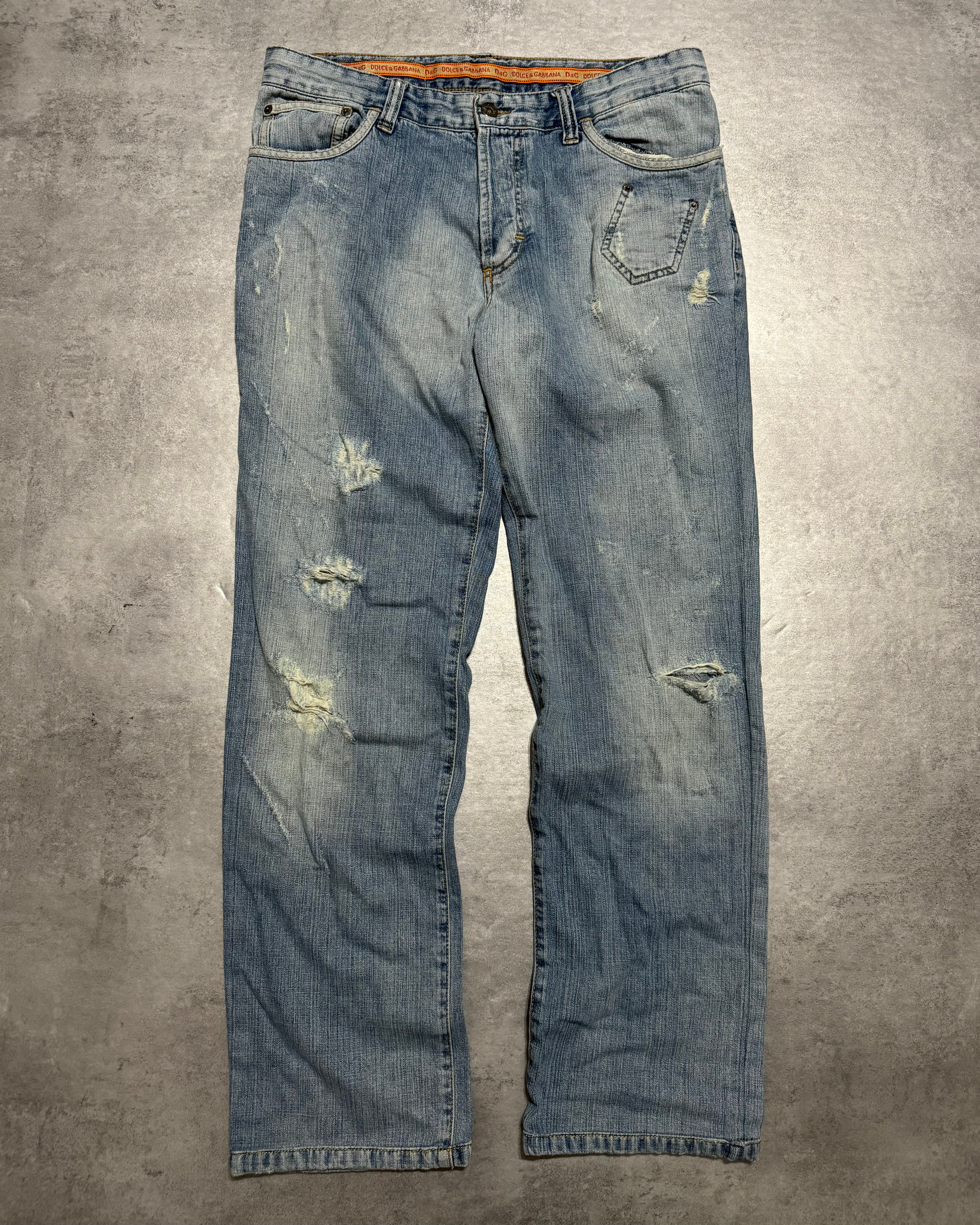 SS2006 Dolce & Gabbana Blue Distressed Denim Jeans  (L) - 2