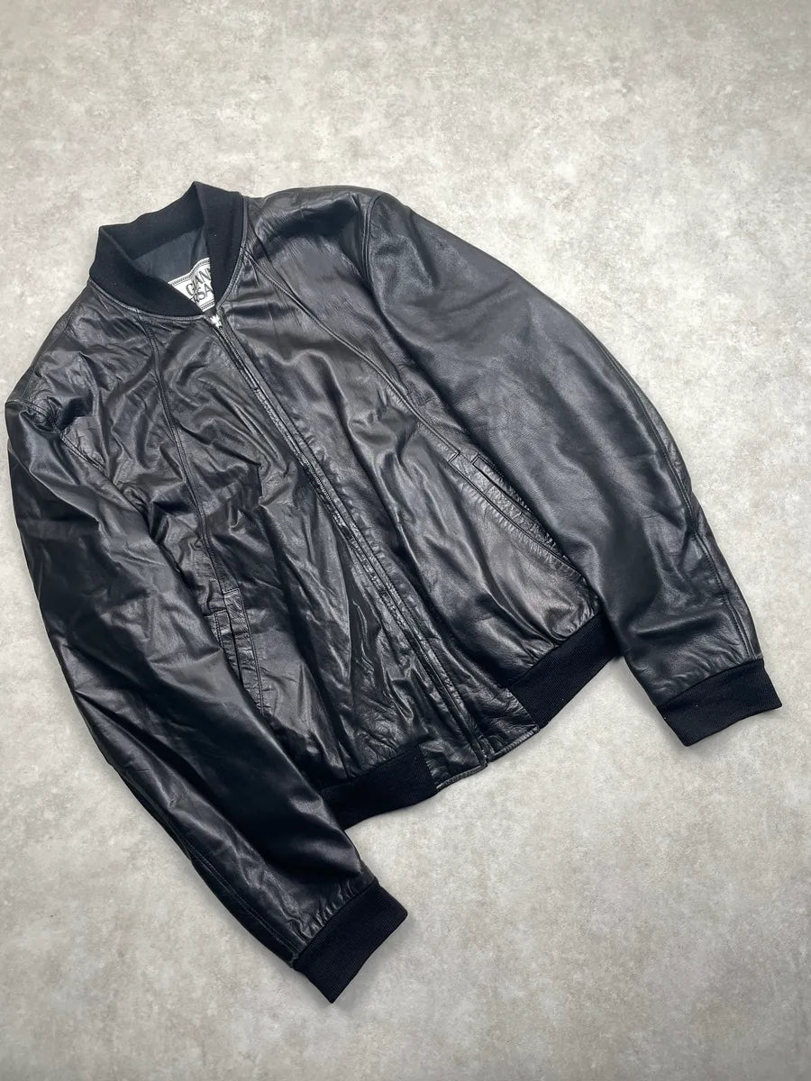1990s Gianni Versace Black Leather Ring-Pull Zip Bomber Jacket fRhcjnDu 3