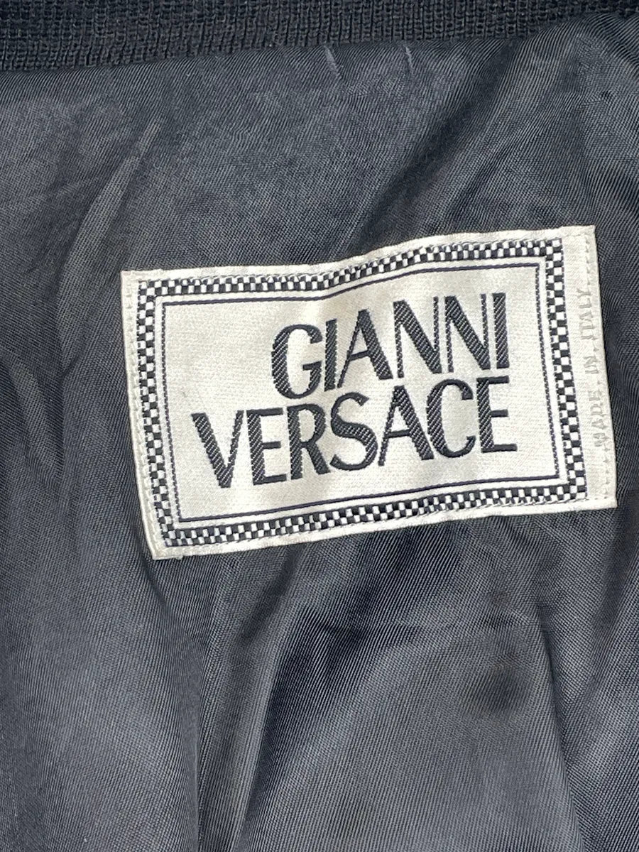 1990s Gianni Versace Black Leather Ring-Pull Zip Bomber Jacket fRhcjnDu 9