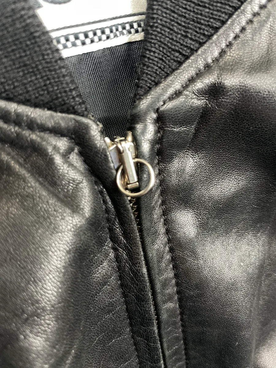 1990s Gianni Versace Black Leather Ring-Pull Zip Bomber Jacket fRhcjnDu 8