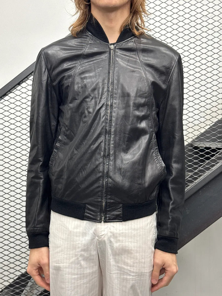 1990s Gianni Versace Black Leather Ring-Pull Zip Bomber Jacket fRhcjnDu 1