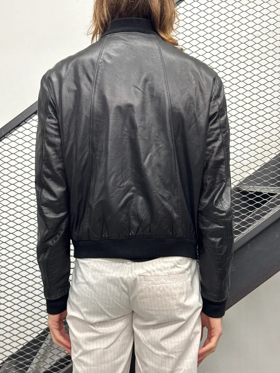1990s Gianni Versace Black Leather Ring-Pull Zip Bomber Jacket fRhcjnDu 2