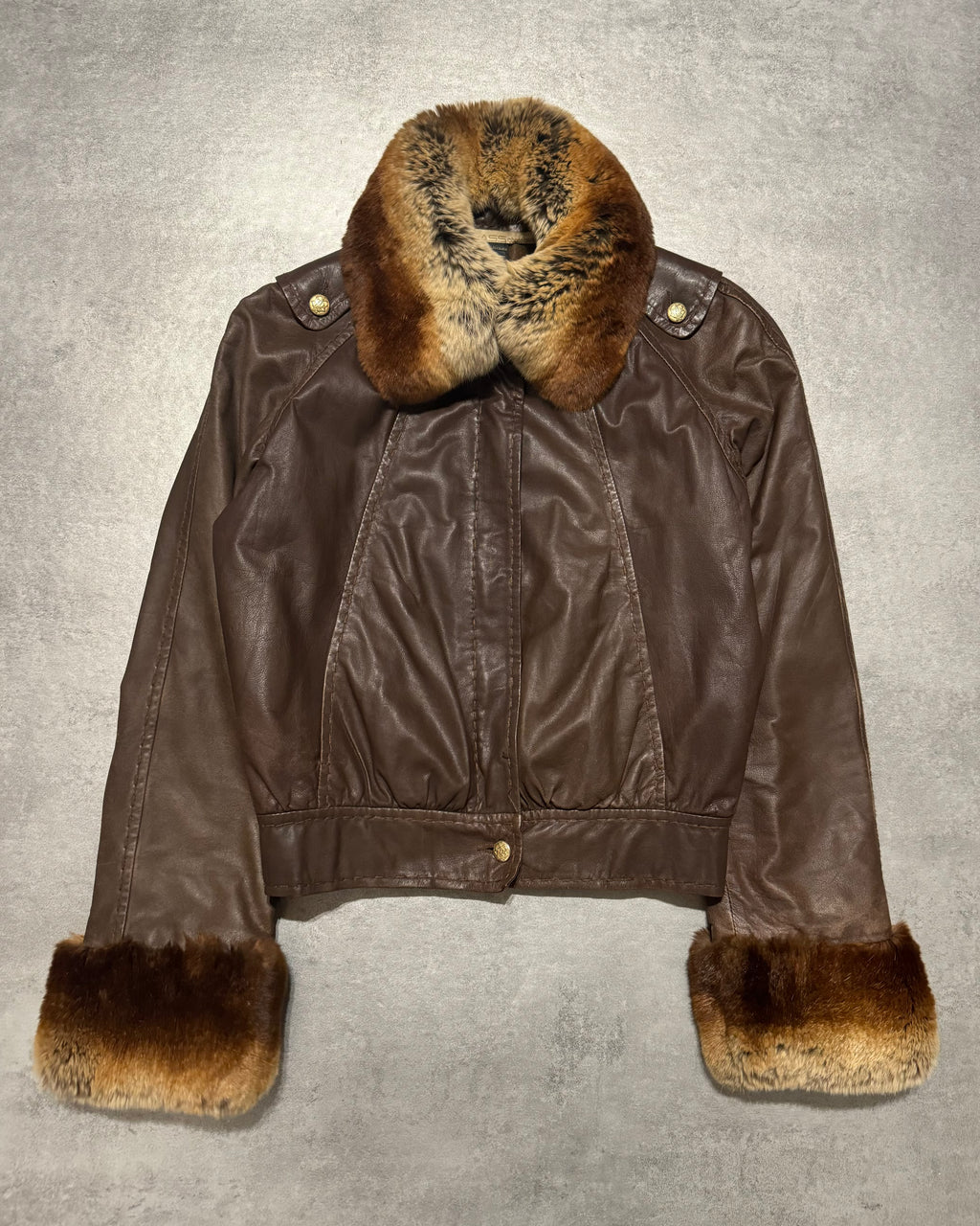 2000s Roberto Cavalli Brown Fur Optimum Leather Jacket  (XS) - 1