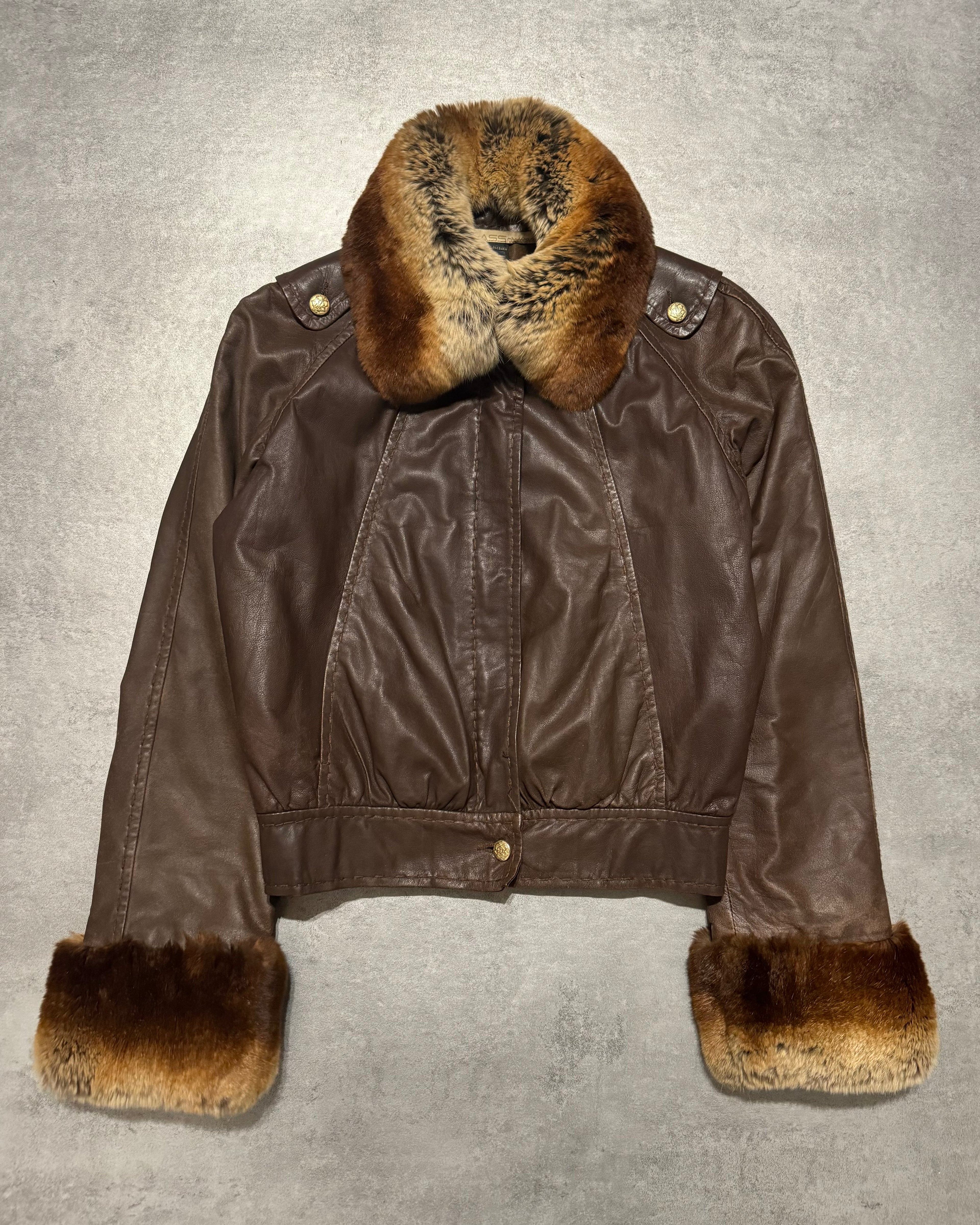2000s Roberto Cavalli Brown Fur Optimum Leather Jacket  (XS) - 1
