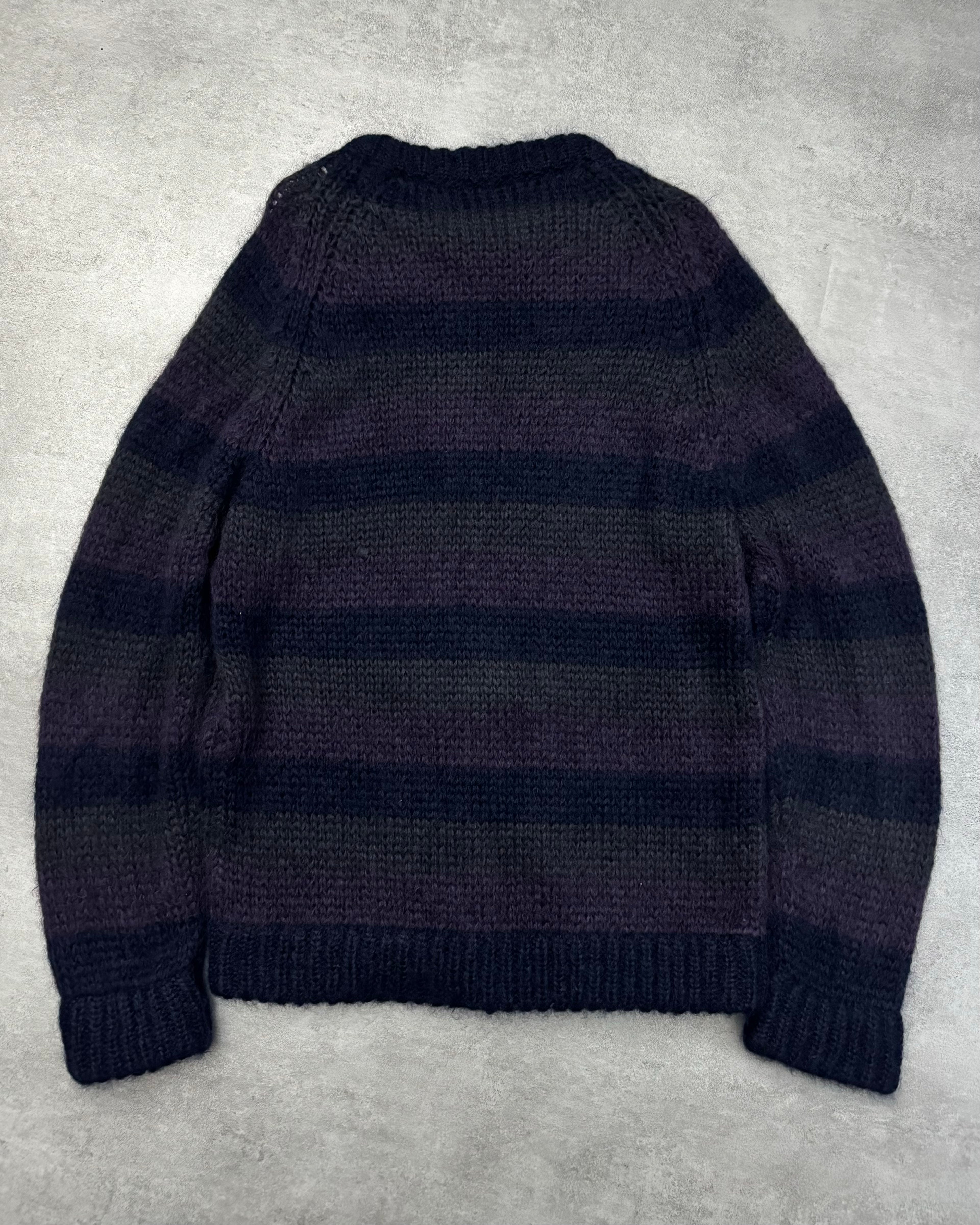 2000s Prada Mohair Striped Purple Dark Relaxed Cozy Sweater (M) - 2