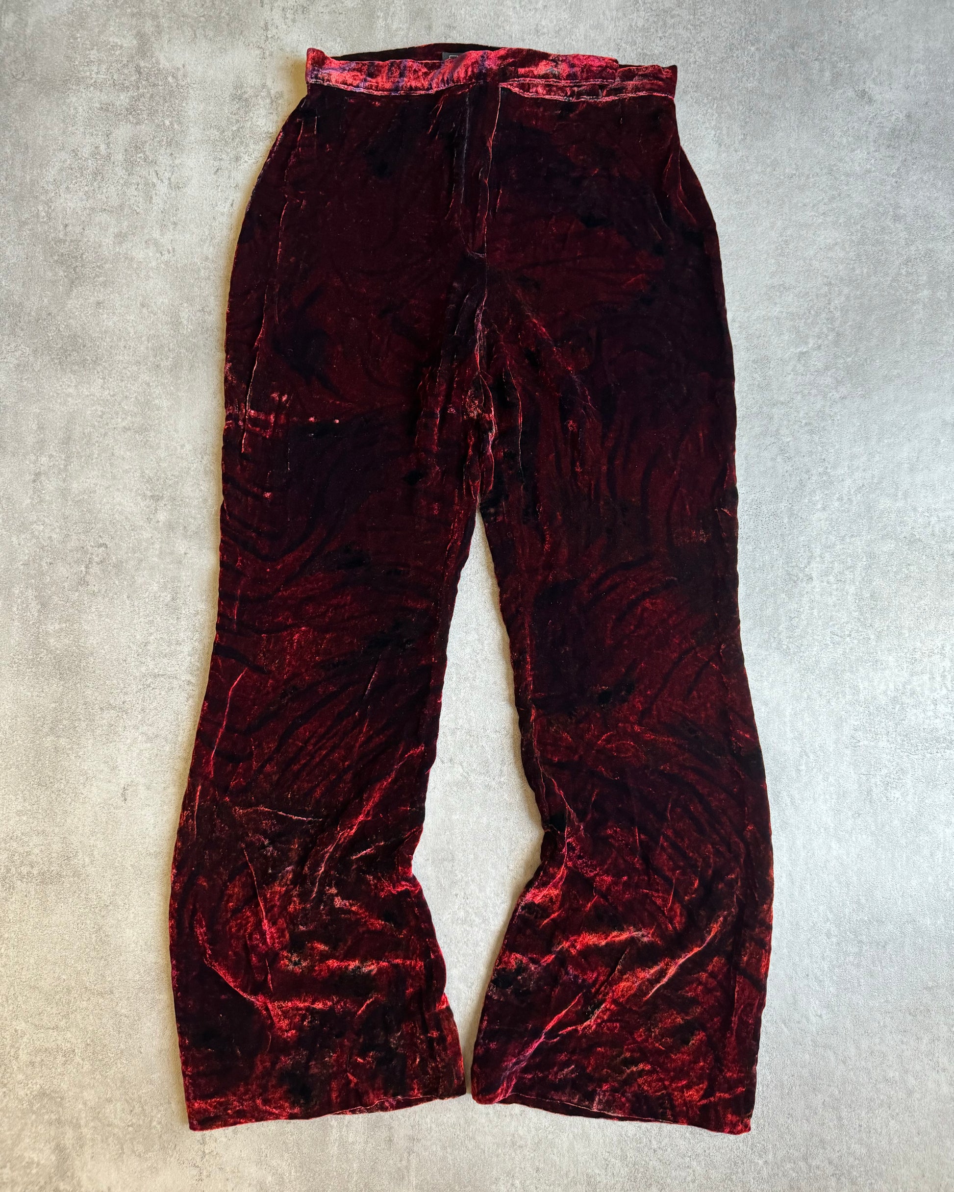 AW1999 Roberto Cavalli Obscure Red Devil Velvet Pants (XS) - 10