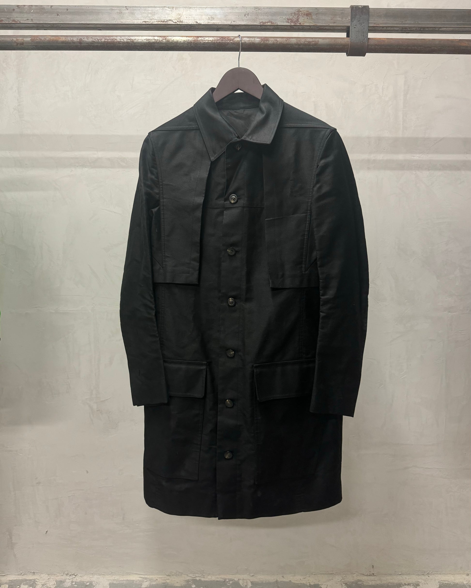 SS2019 Rick Owens Babel Architectural Black Modern Trench Jacket (M) - 3