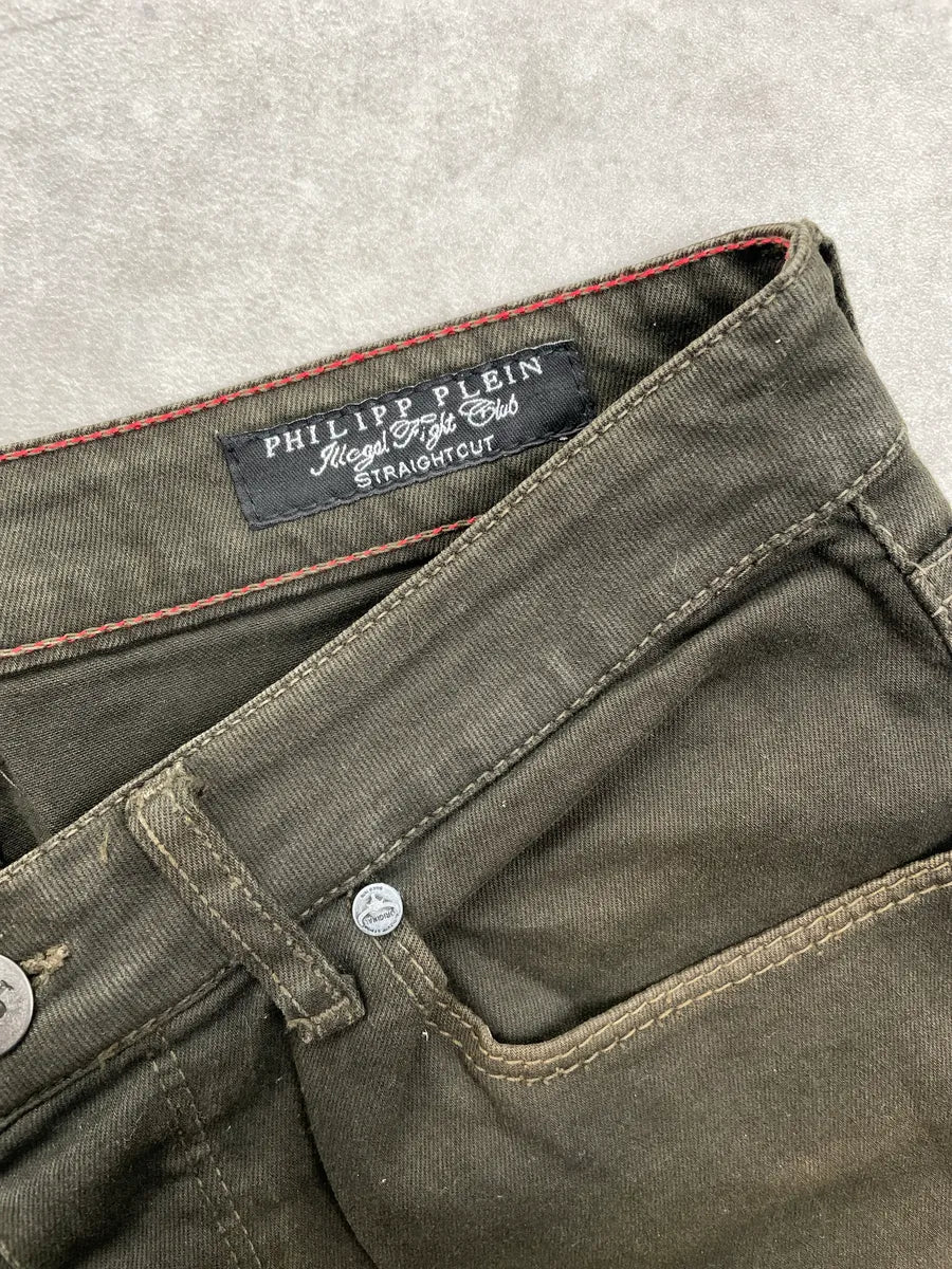 Philipp Plein Olive Denim Distressed Knee-Rip Jeans fXasWdyo 14