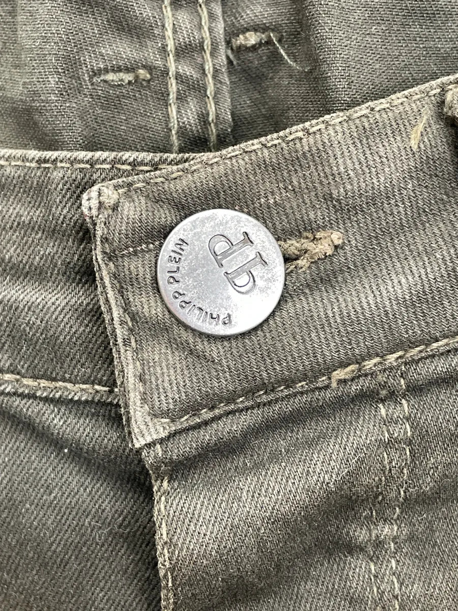 Philipp Plein Olive Denim Distressed Knee-Rip Jeans fXasWdyo 9