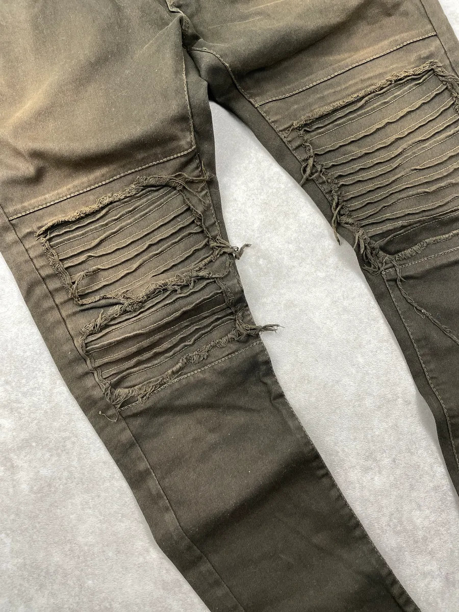Philipp Plein Olive Denim Distressed Knee-Rip Jeans fXasWdyo 5