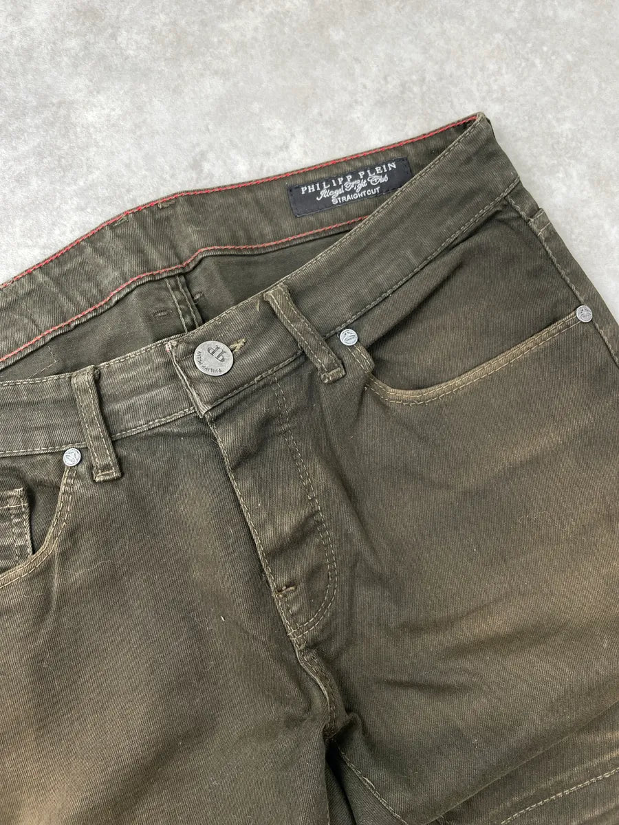 Philipp Plein Olive Denim Distressed Knee-Rip Jeans fXasWdyo 11