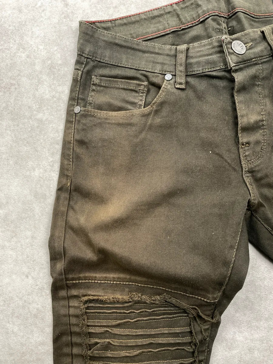 Philipp Plein Olive Denim Distressed Knee-Rip Jeans fXasWdyo 7