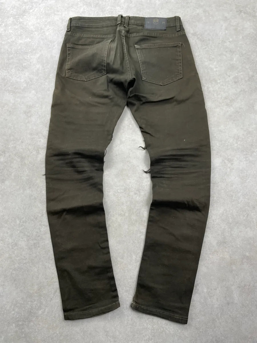 Philipp Plein Olive Denim Distressed Knee-Rip Jeans fXasWdyo 4