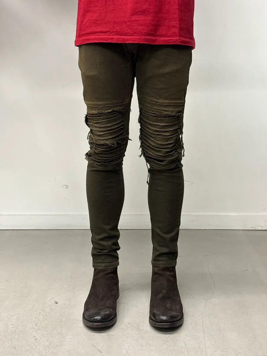 Philipp Plein Olive Denim Distressed Knee-Rip Jeans fXasWdyo 1