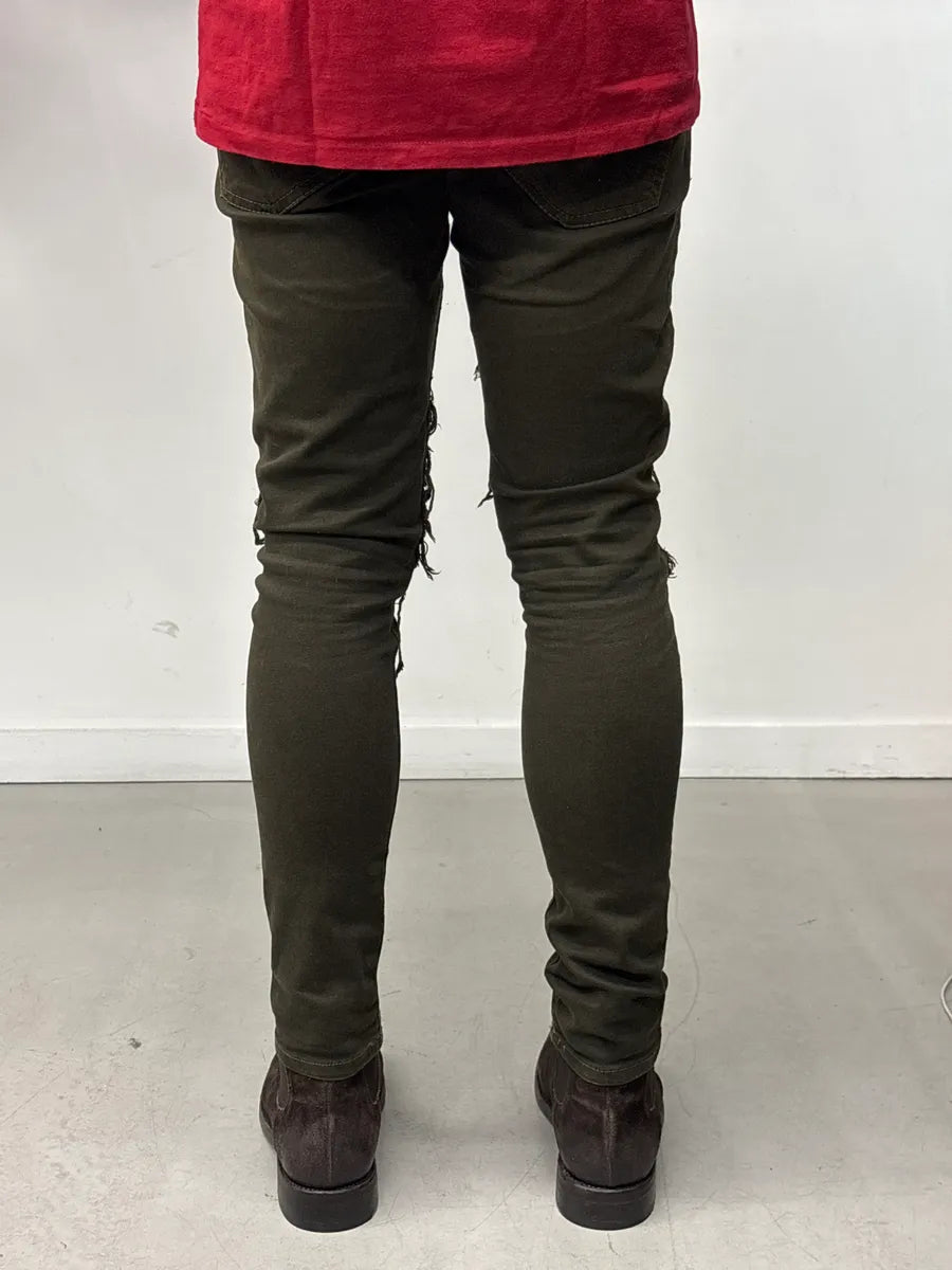 Philipp Plein Olive Denim Distressed Knee-Rip Jeans fXasWdyo 3
