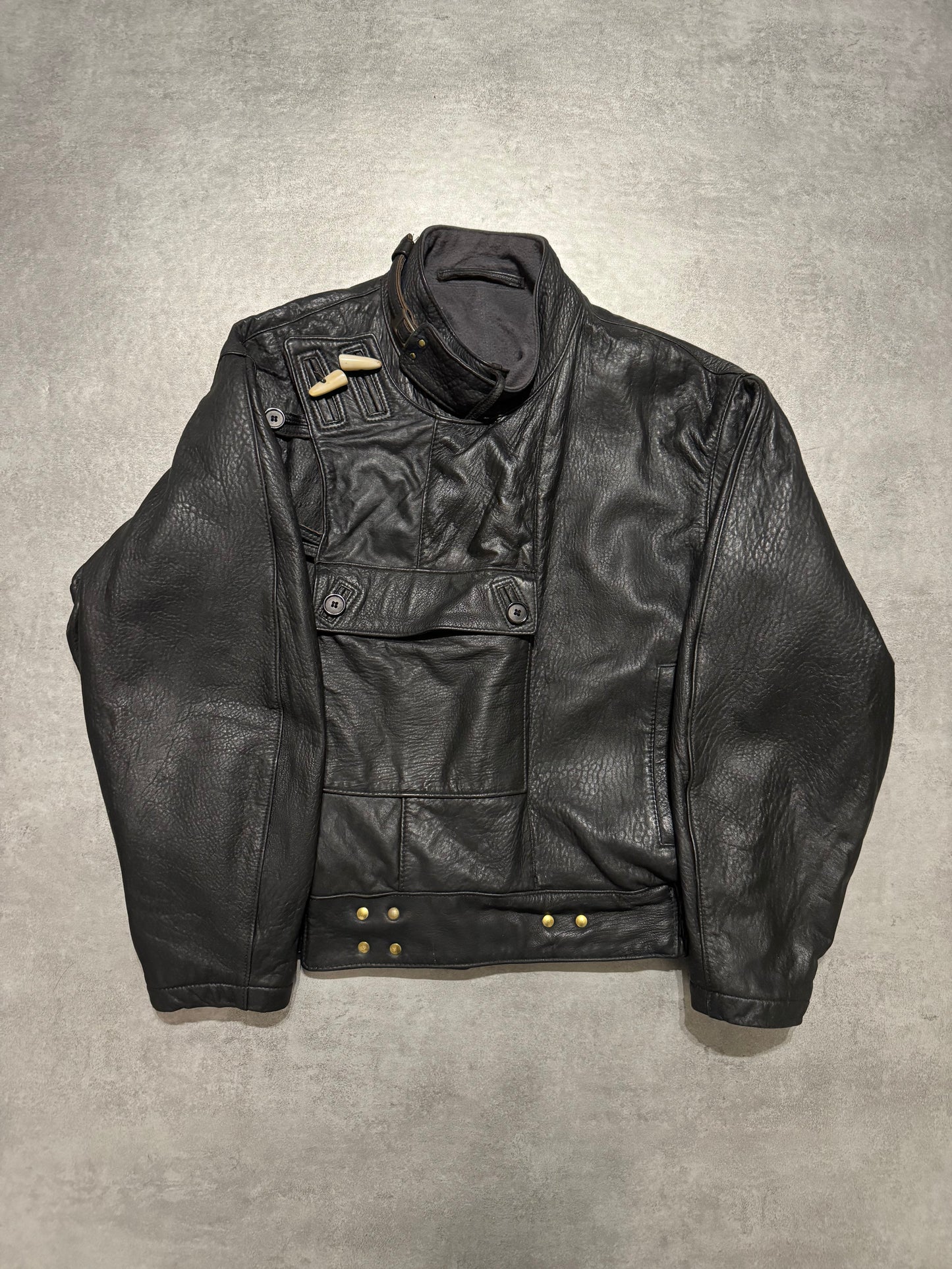 1990s Mac Douglas Black Asymmetrical Combat Leather Bomber Jacket (M/L) - 13