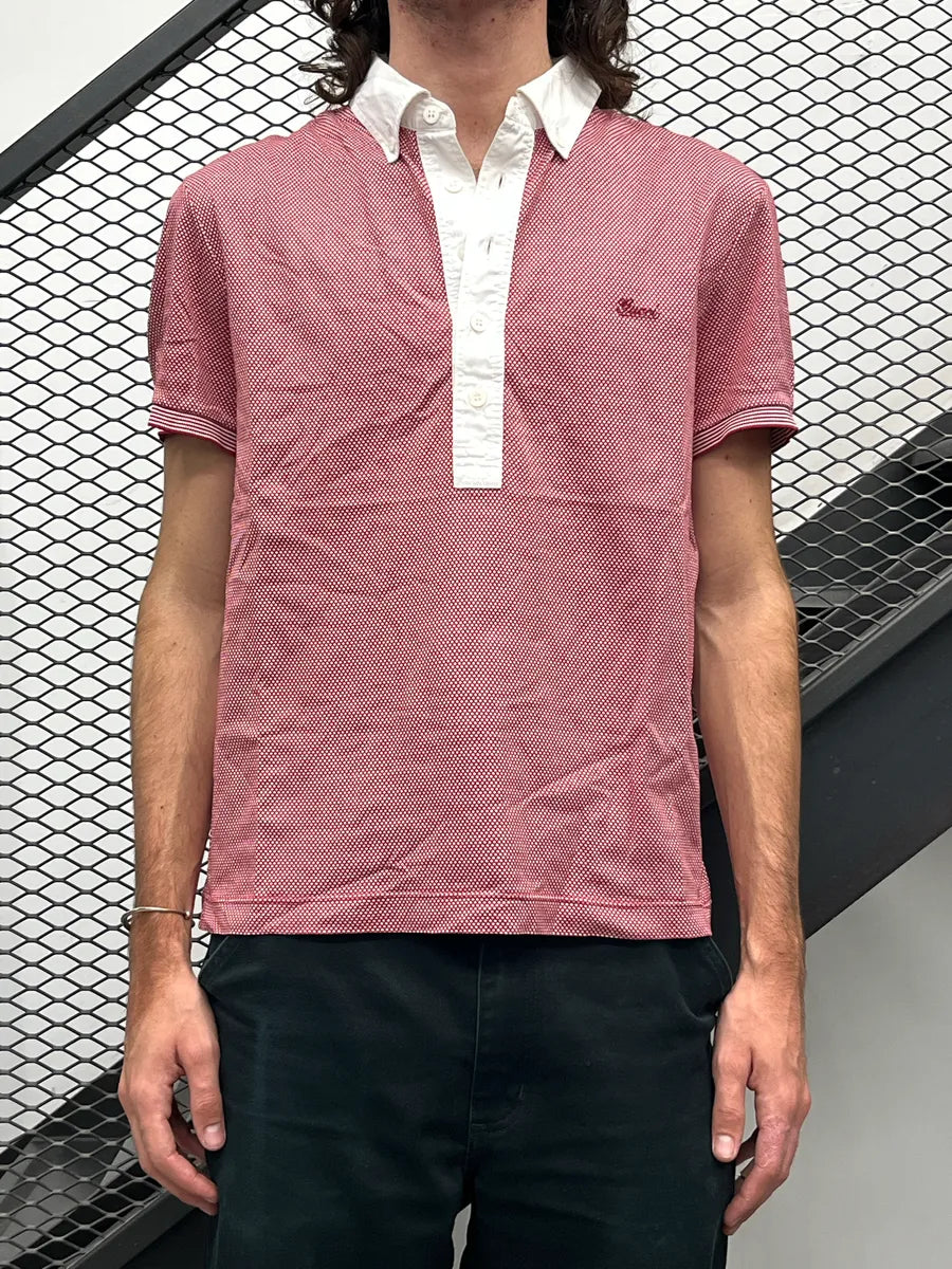 2000s Gucci Red and White Pattern Collar Polo feQseXqU 0