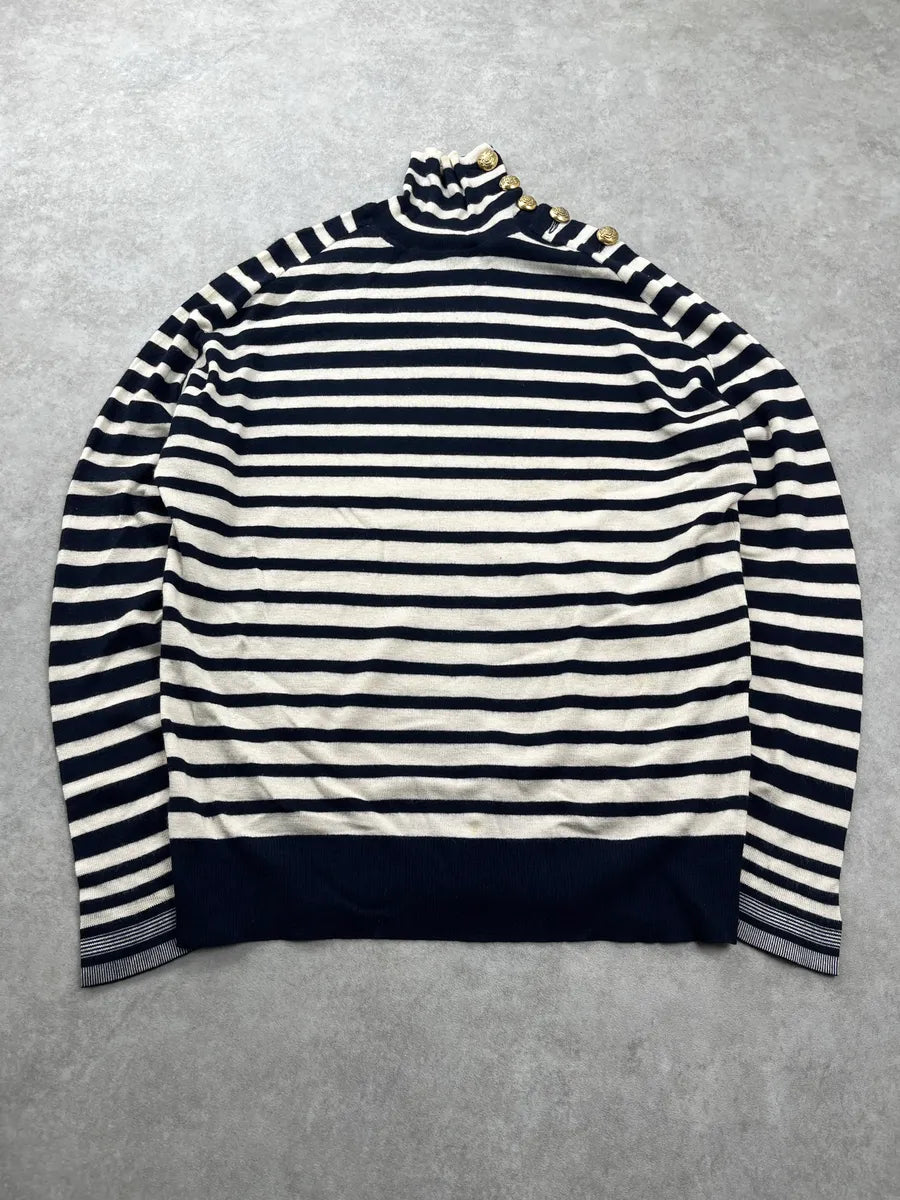 AW2007 Balenciaga Sailor Stripes Golden Button Navy & White Sweater fedWwmPU 3