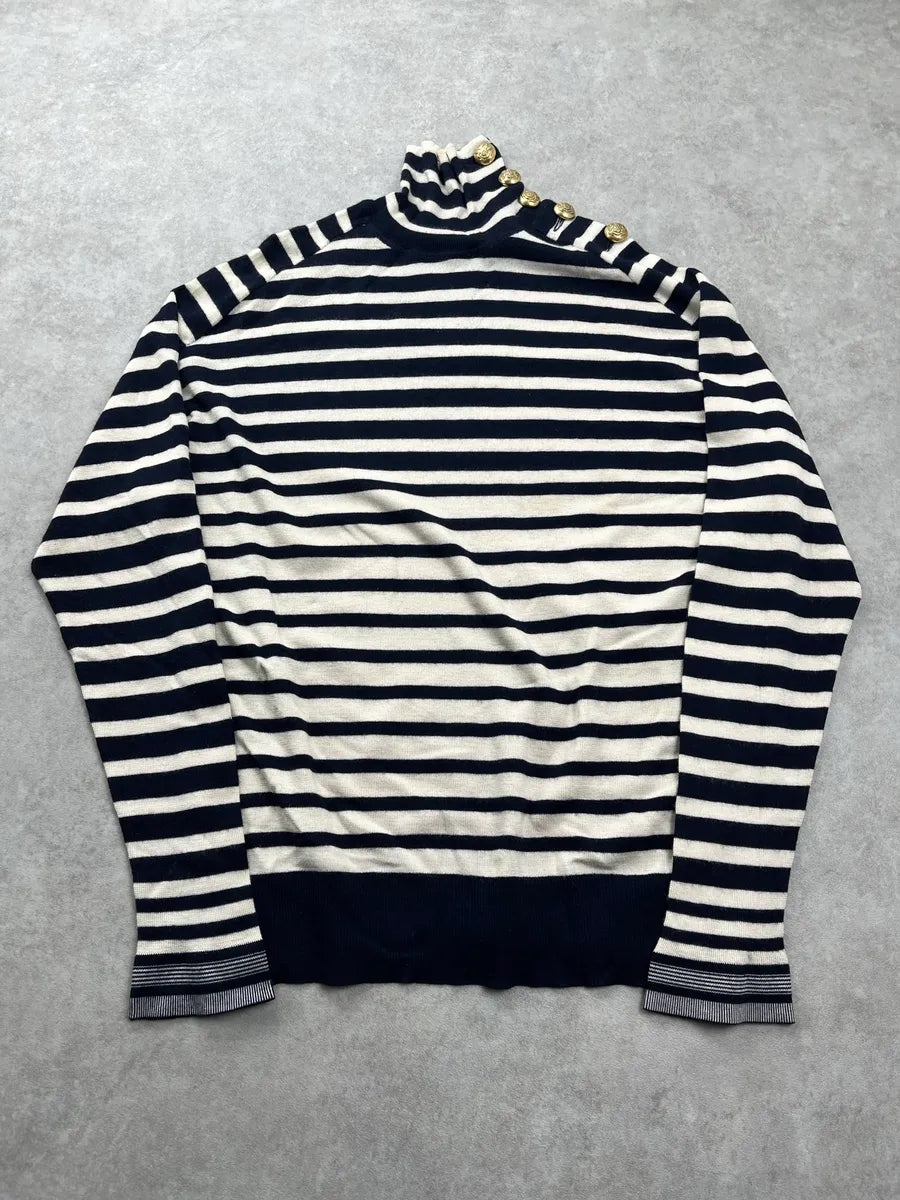 AW2007 Balenciaga Sailor Stripes Golden Button Navy & White Sweater fedWwmPU 0