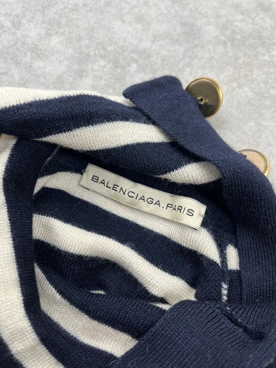 AW2007 Balenciaga Sailor Stripes Golden Button Navy & White Sweater fedWwmPU 7