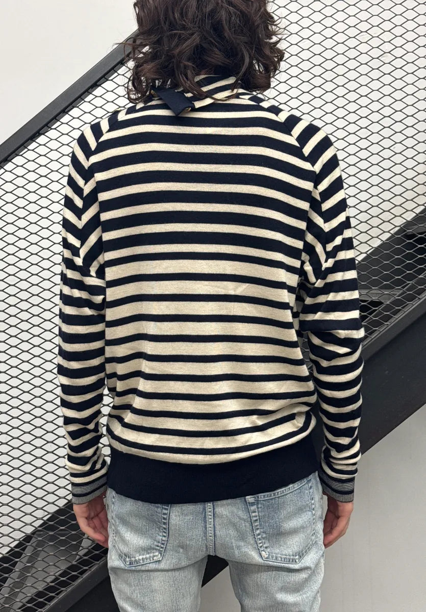 AW2007 Balenciaga Sailor Stripes Golden Button Navy & White Sweater fedWwmPU 2