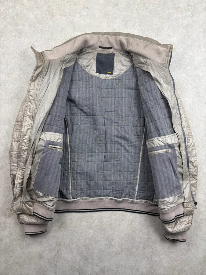 Fendi Beige Nylon Quilted Monogram Bomber Jacket tCyACoZ 6