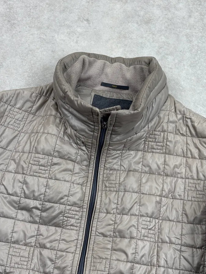 Fendi Beige Nylon Quilted Monogram Bomber Jacket tCyACoZ 3