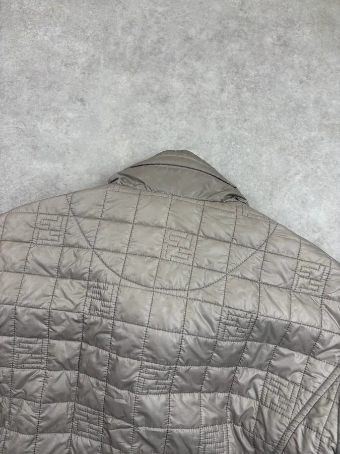 Fendi Beige Nylon Quilted Monogram Bomber Jacket tCyACoZ 5