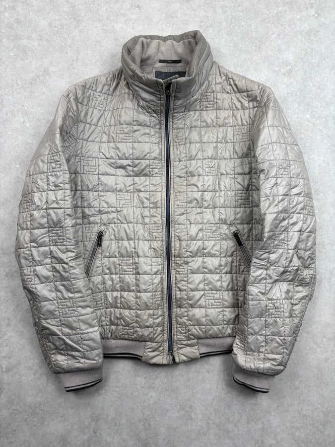 Fendi Beige Nylon Quilted Monogram Bomber Jacket tCyACoZ 0