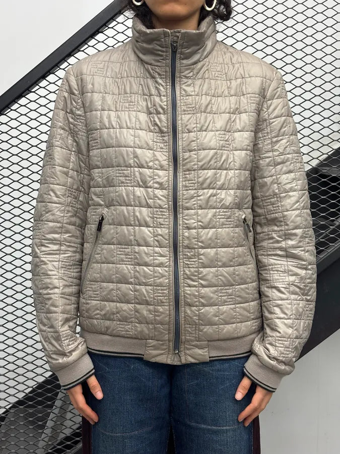 Fendi Beige Nylon Quilted Monogram Bomber Jacket tCyACoZ 1