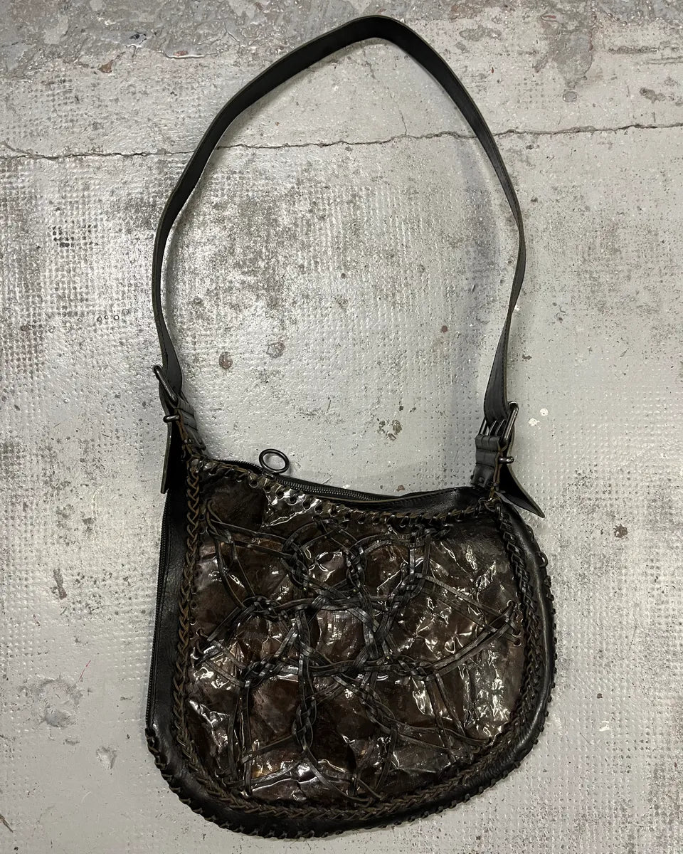 Fendi Black & Brown Cracked Leather Woven Shoulder Bag FClVhQB 0