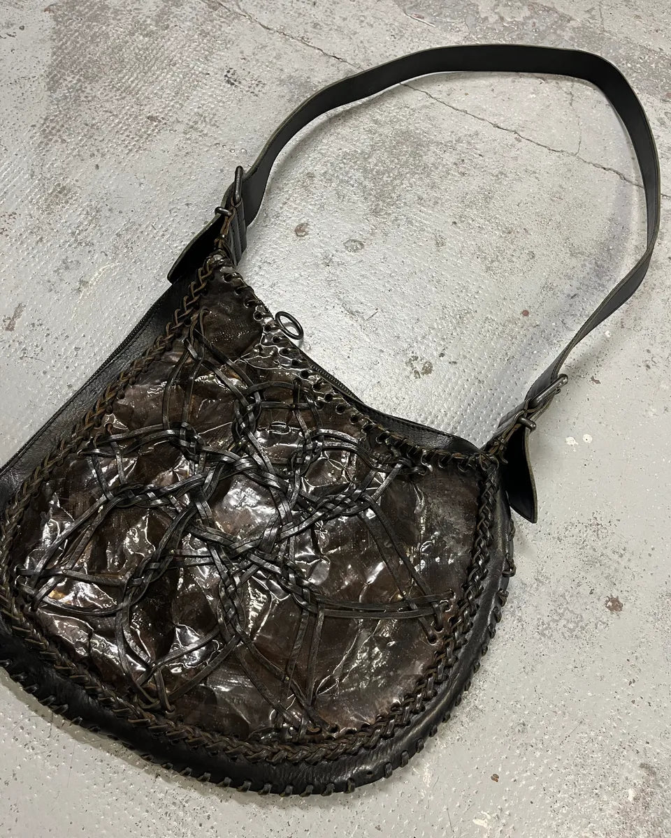 Fendi Black & Brown Cracked Leather Woven Shoulder Bag FClVhQB 2