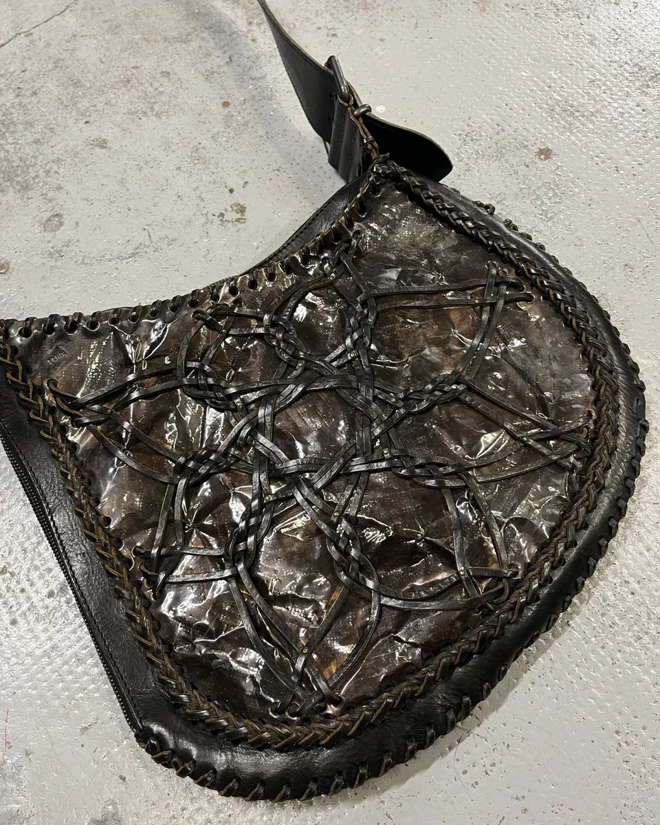Fendi Black & Brown Cracked Leather Woven Shoulder Bag FClVhQB 3