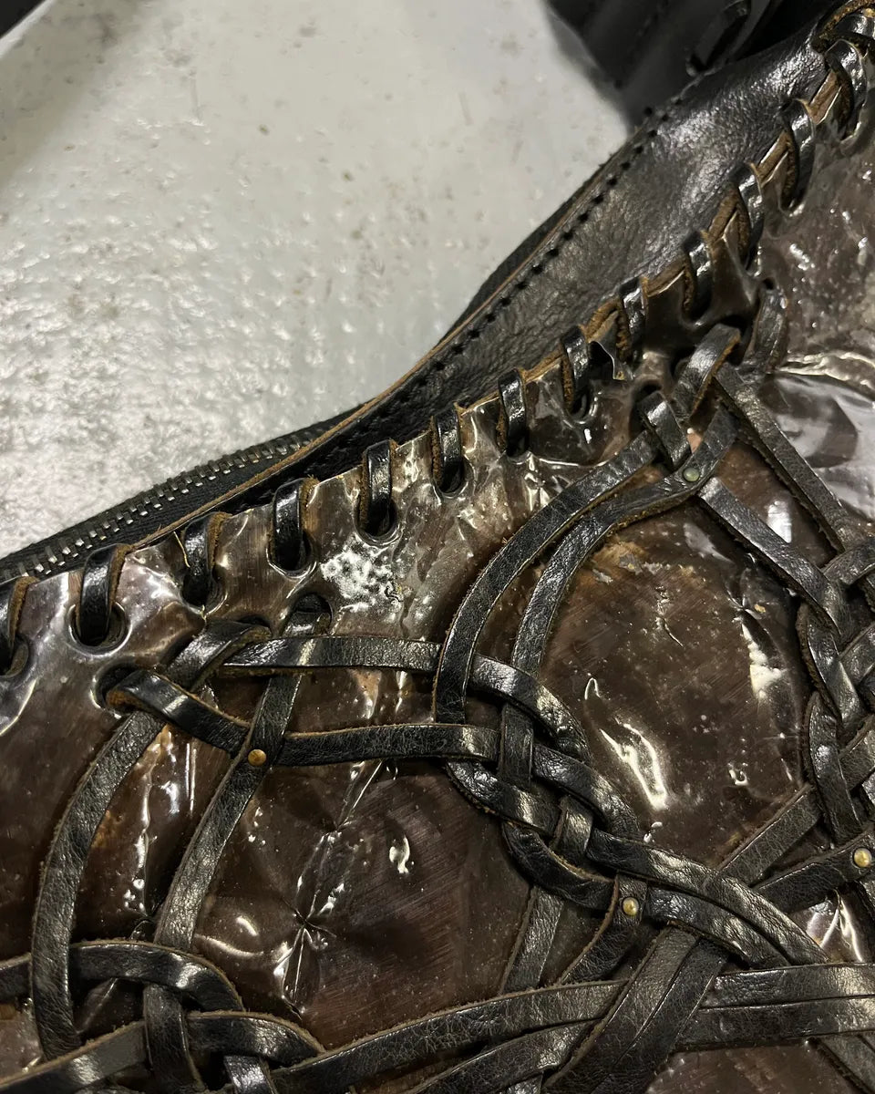 Fendi Black & Brown Cracked Leather Woven Shoulder Bag FClVhQB 5