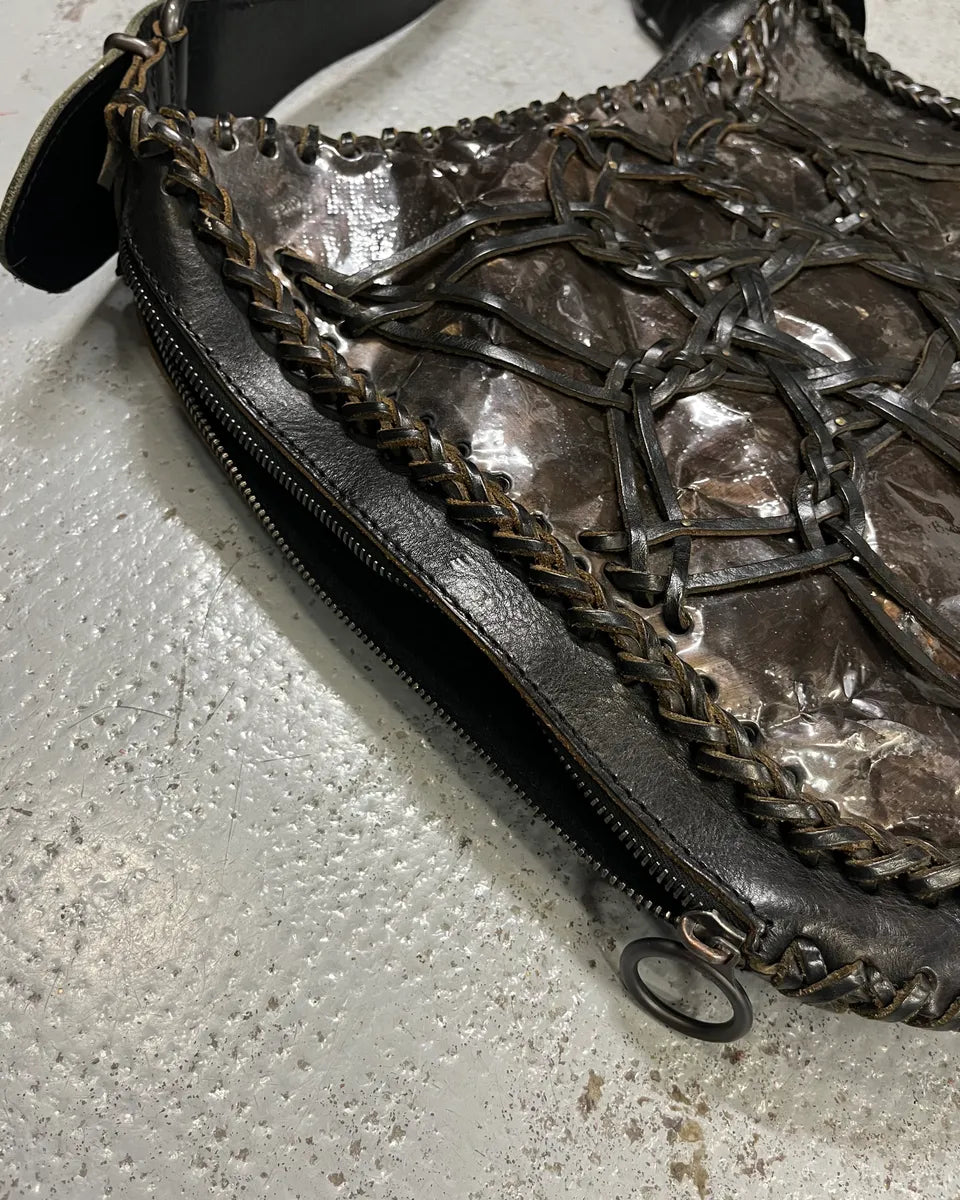 Fendi Black & Brown Cracked Leather Woven Shoulder Bag FClVhQB 7