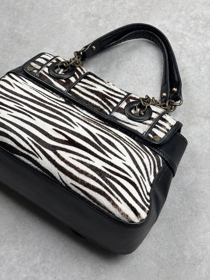 SS2006 Fendi B Bag Black Leather Zebra Pony Hair Handle Bag DAjOtgs 14