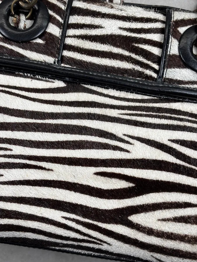 SS2006 Fendi B Bag Black Leather Zebra Pony Hair Handle Bag DAjOtgs 12