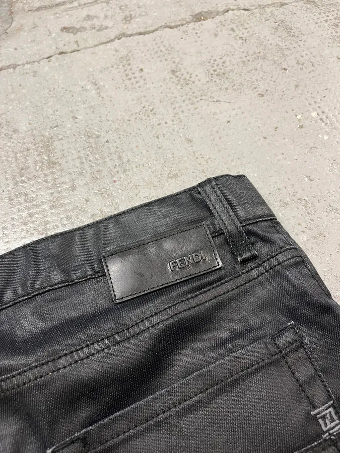 Fendi Black Waxed Slim Denim Jeans lFphSYq 8